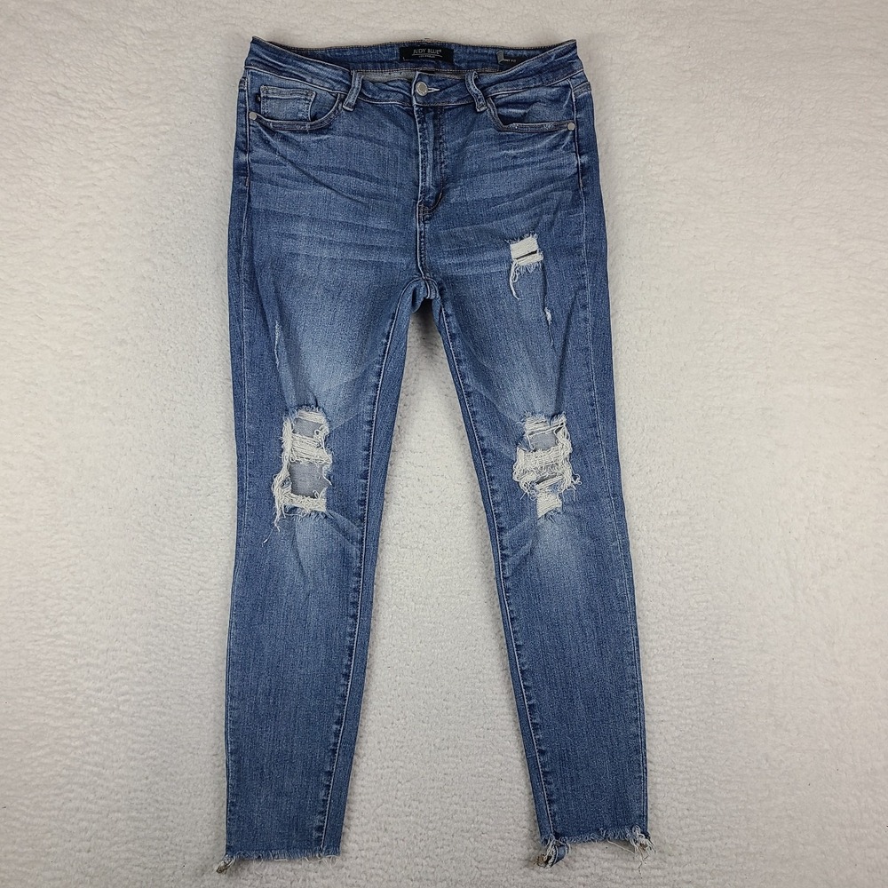 Judy Blue Jeans Womens 11/30 Blue Skinny Distress Light Wash Denim JB8884